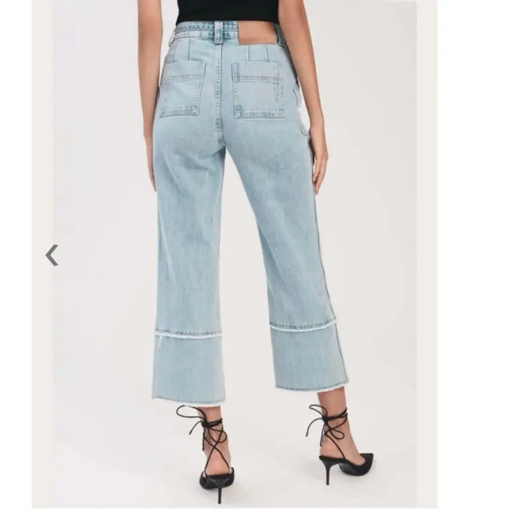 Derek Lam 10 Crosby Light Wash Zuri Cropped Wide Leg Pant Size 27 - Picture 2 of 11